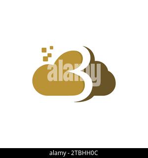 Number 3 combined with cloud technology icon logo. Vector graphic illustration logo design for typography logotype 3 cloud Stock Vector