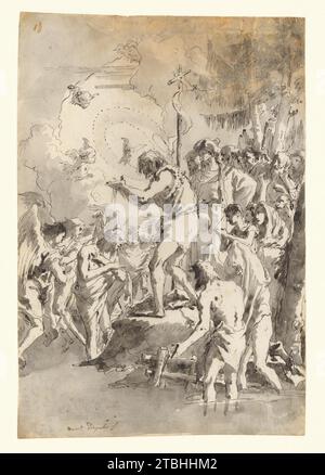 The Baptism of Christ (with Three Angels Attending Him) 1975 by Giovanni Domenico Tiepolo Stock Photo