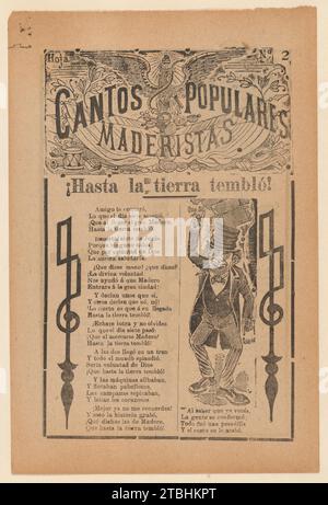 Broadsheet celebrating one of the founders of the Mexican Revolution, Francisco Madero, shown in a suit and top hat pointing to the phrases 'Que Si' and 'Que No' 1946 by Jose Guadalupe Posada Stock Photo