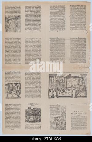 An uncut sheet printed on both sides with pages from 'Ademdai' and 'Agraciado: El nino de un jeme' 1946 by Jose Guadalupe Posada Stock Photo