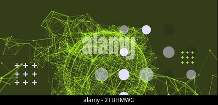 Abstract sphere background with plexus effect. 3D surface. Hand made vector illustration. Stock Vector