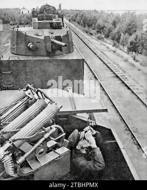 The German Army or Wermacht in the Second World War, travelling by train from Estonia to Leningrad, now St Petersburg, during the invasion of Russia by Germany in September 1941 Stock Photo