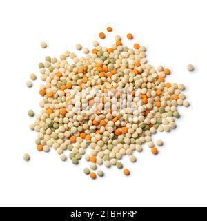 Heap of raw uncooked pearl couscous tricolore shape isolated on white background close up Stock Photo