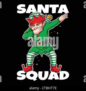 Elf santa squad dabbing dance t shirt design vector illustration for your company or brand Stock Vector