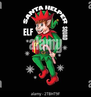 Elf santa helper gift box vector illustration for your company or brand Stock Vector
