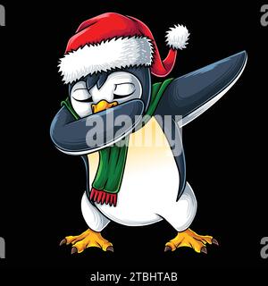 Penguin character dabbing dance christmas vector illustration for your company or brand Stock Vector