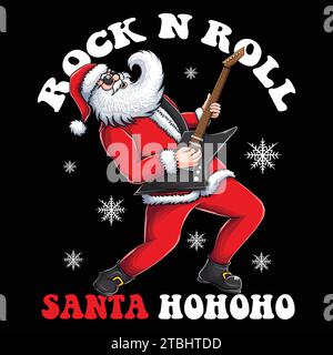 Santa play guitar rock and roll t shirt design vector illustration for your company or brand Stock Vector