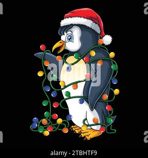 Penguin with christmas lights vector illustration for your company or brand Stock Vector