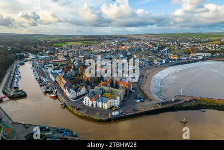 Aerial view of harbour area at Eyemouth town in Berwickshire, Scottish ...