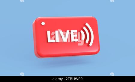 Red Streaming Social Media Icon on Blue Background. Live Stream, Online Stream, Online Broadcasting, Stream Broadcast Online Meeting, Movies and Live Stock Photo