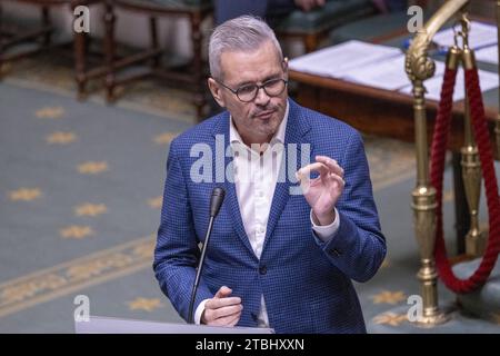 Brussels, Belgium. 07th Dec, 2023. PS' Christophe Lacroix pictured during a plenary session of the Chamber at the Federal Parliament in Brussels on Thursday 07 December 2023. BELGA PHOTO NICOLAS MAETERLINCK Credit: Belga News Agency/Alamy Live News Stock Photo