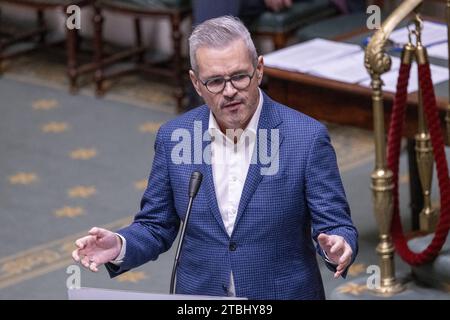 Brussels, Belgium. 07th Dec, 2023. PS' Christophe Lacroix pictured during a plenary session of the Chamber at the Federal Parliament in Brussels on Thursday 07 December 2023. BELGA PHOTO NICOLAS MAETERLINCK Credit: Belga News Agency/Alamy Live News Stock Photo