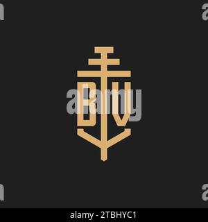 BV initial logo monogram with pillar icon design vector, law firm logo design inspiration Stock Vector