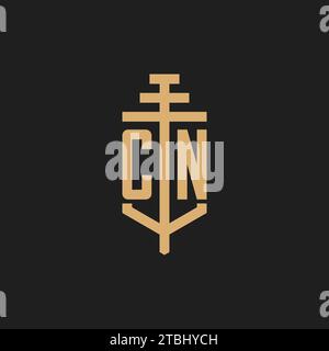 CN initial logo monogram with pillar icon design vector, law firm logo design inspiration Stock Vector