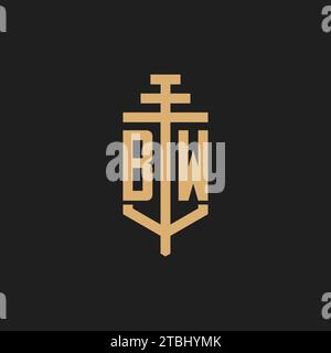 BW initial logo monogram with pillar icon design vector, law firm logo design inspiration Stock Vector