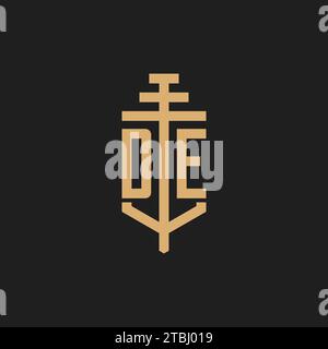 DE initial logo monogram with pillar icon design vector, law firm logo design inspiration Stock Vector