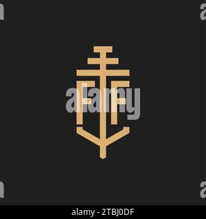 FF initial logo monogram with pillar icon design vector, law firm logo design inspiration Stock Vector