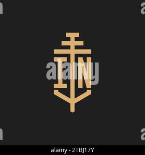 IN initial logo monogram with pillar icon design vector, law firm logo design inspiration Stock Vector