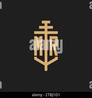 MR initial logo monogram with pillar icon design vector, law firm logo design inspiration Stock Vector