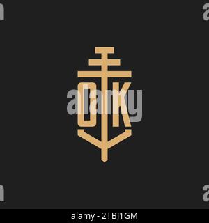 OK initial logo monogram with pillar icon design vector, law firm logo design inspiration Stock Vector