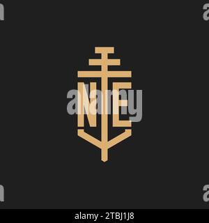 NE initial logo monogram with pillar icon design vector, law firm logo design inspiration Stock Vector
