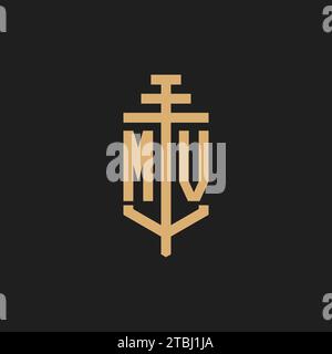 MV initial logo monogram with pillar icon design vector, law firm logo design inspiration Stock Vector