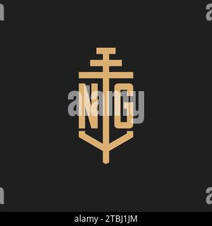 NG initial logo monogram with pillar icon design vector, law firm logo design inspiration Stock Vector