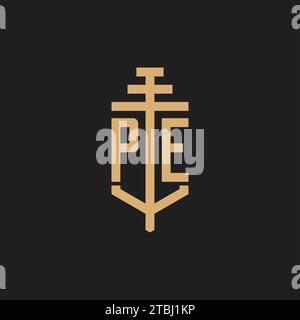 PE initial logo monogram with pillar icon design vector, law firm logo design inspiration Stock Vector