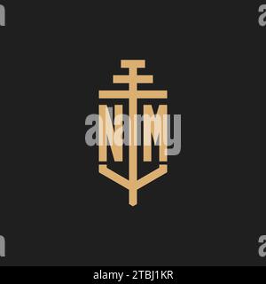 NM initial logo monogram with pillar icon design vector, law firm logo design inspiration Stock Vector
