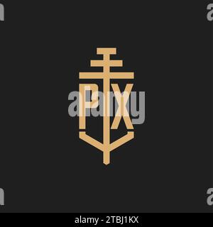 PX initial logo monogram with pillar icon design vector, law firm logo design inspiration Stock Vector