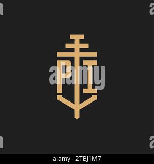 PI initial logo monogram with pillar icon design vector, law firm logo design inspiration Stock Vector