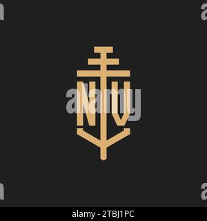 NV initial logo monogram with pillar icon design vector, law firm logo design inspiration Stock Vector