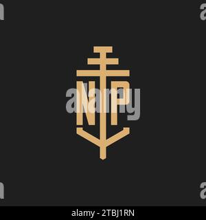 NP initial logo monogram with pillar icon design vector, law firm logo design inspiration Stock Vector