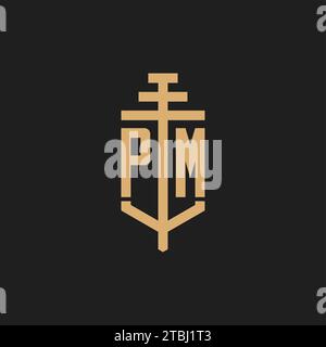 PM initial logo monogram with pillar icon design vector, law firm logo design inspiration Stock Vector