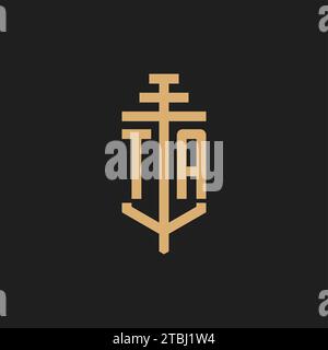 TA initial logo monogram with pillar icon design vector, law firm logo design inspiration Stock Vector
