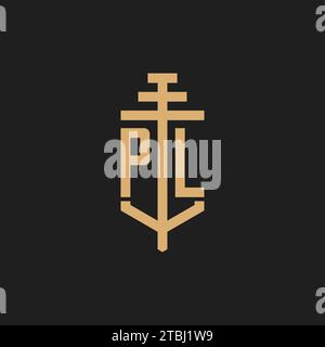 PL initial logo monogram with pillar icon design vector, law firm logo design inspiration Stock Vector