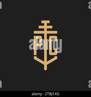 PC initial logo monogram with pillar icon design vector, law firm logo design inspiration Stock Vector