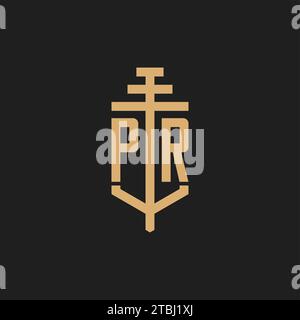 PR initial logo monogram with pillar icon design vector, law firm logo design inspiration Stock Vector