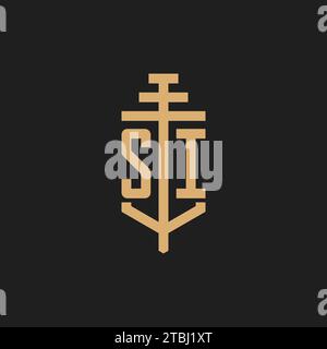 SI initial logo monogram with pillar icon design vector, law firm logo design inspiration Stock Vector