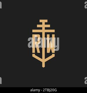 RW initial logo monogram with pillar icon design vector, law firm logo design inspiration Stock Vector