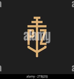 PZ initial logo monogram with pillar icon design vector, law firm logo design inspiration Stock Vector