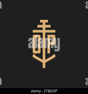 OP initial logo monogram with pillar icon design vector, law firm logo design inspiration Stock Vector