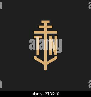 TN initial logo monogram with pillar icon design vector, law firm logo design inspiration Stock Vector