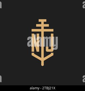 NJ initial logo monogram with pillar icon design vector, law firm logo design inspiration Stock Vector