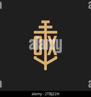 OX initial logo monogram with pillar icon design vector, law firm logo design inspiration Stock Vector