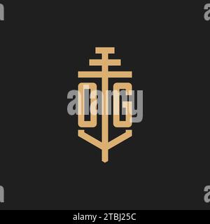 OG initial logo monogram with pillar icon design vector, law firm logo design inspiration Stock Vector
