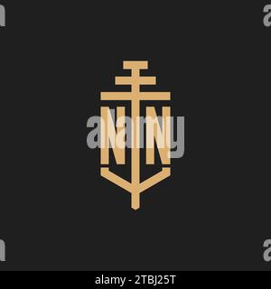 NN initial logo monogram with pillar icon design vector, law firm logo design inspiration Stock Vector