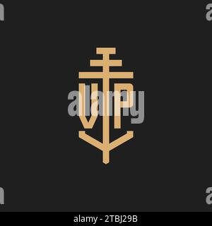 VP initial logo monogram with pillar icon design vector, law firm logo design inspiration Stock Vector