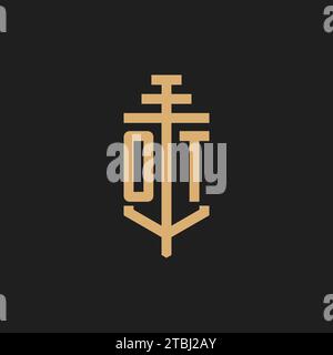 OT initial logo monogram with pillar icon design vector, law firm logo design inspiration Stock Vector