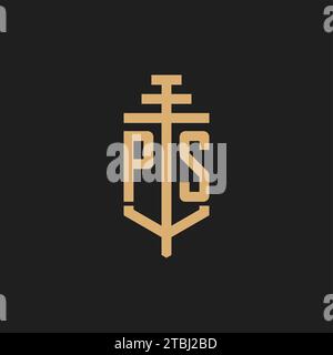 PS initial logo monogram with pillar icon design vector, law firm logo design inspiration Stock Vector